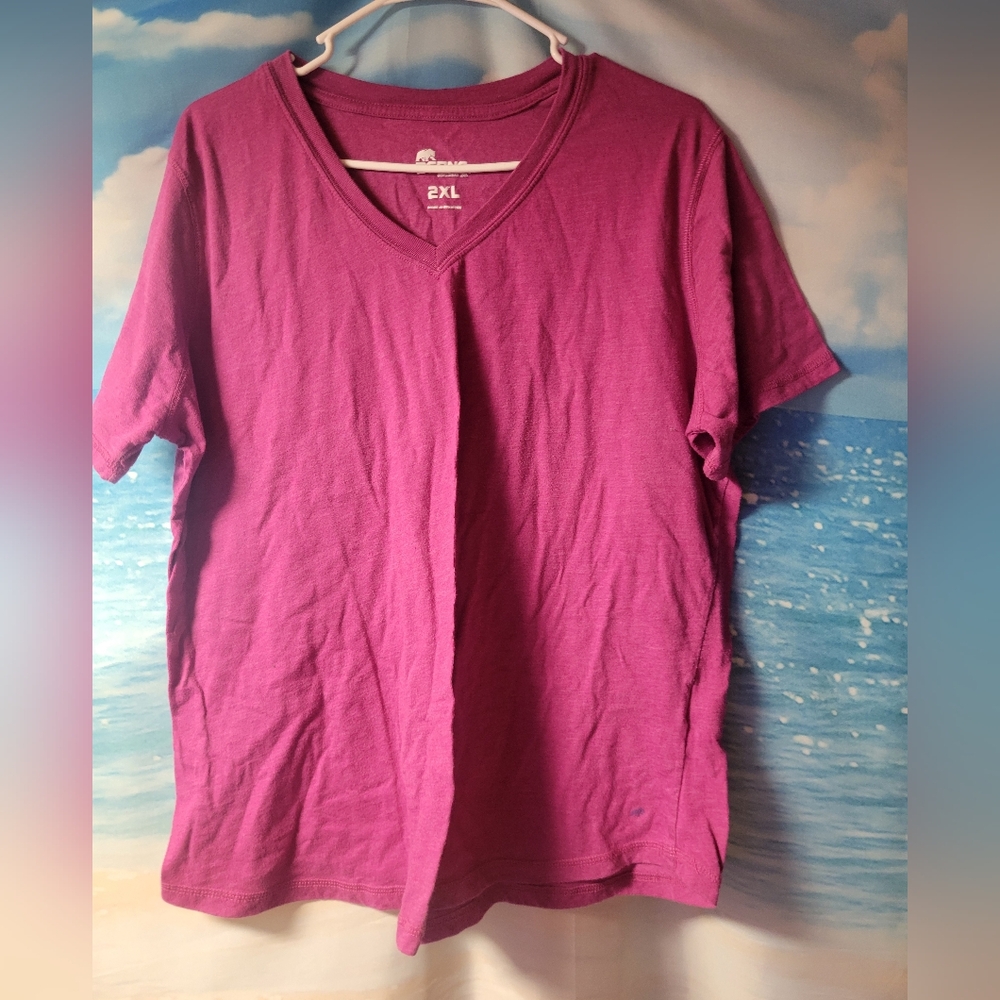 Berne Ladies Fuschia Vneck Tshirt Size 2XL‎